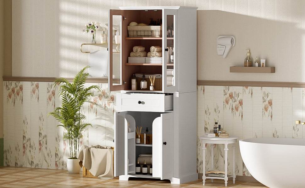 MLNshops tall bathroom storage cabinet - White, Glass Doors
