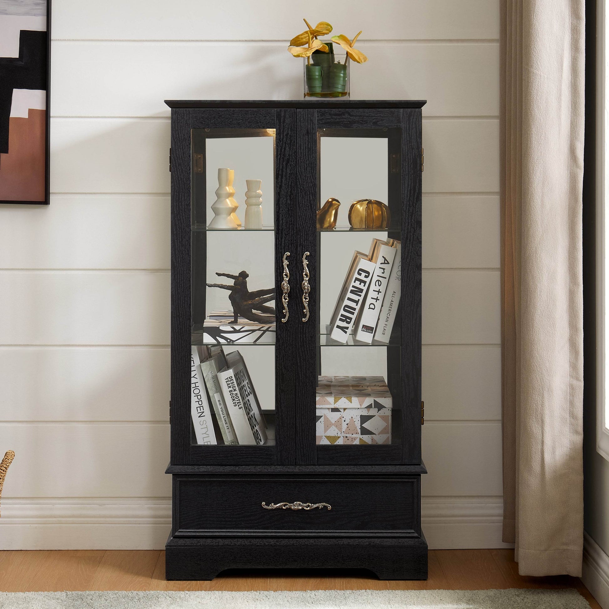 MLNshops black lighted curio cabinet with glass doors