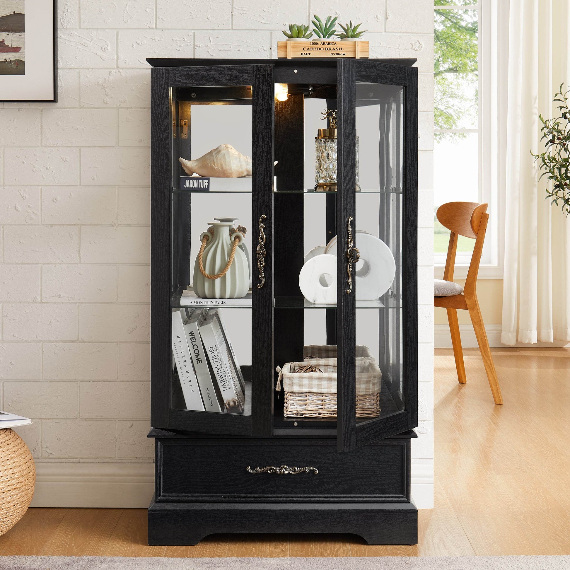 MLNshops black lighted curio cabinet with glass doors