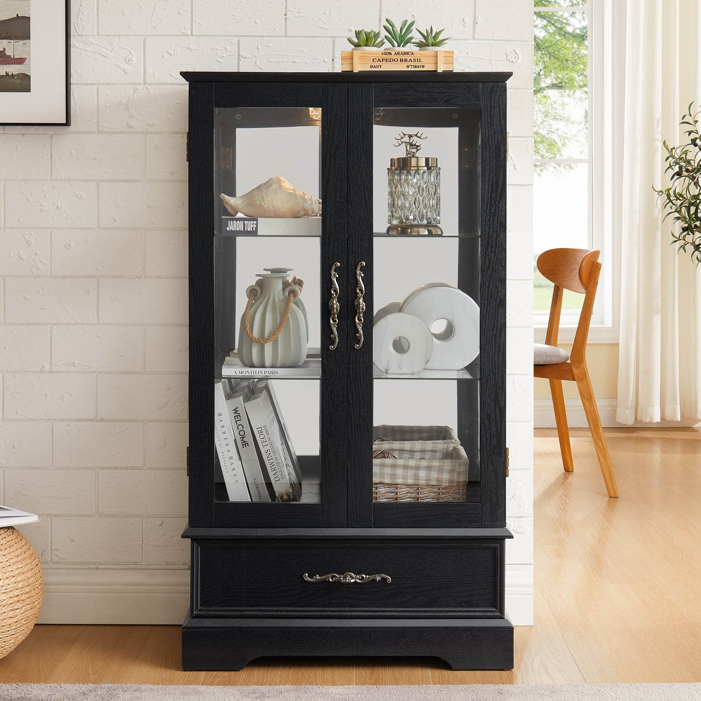 MLNshops black lighted curio cabinet with glass doors Default