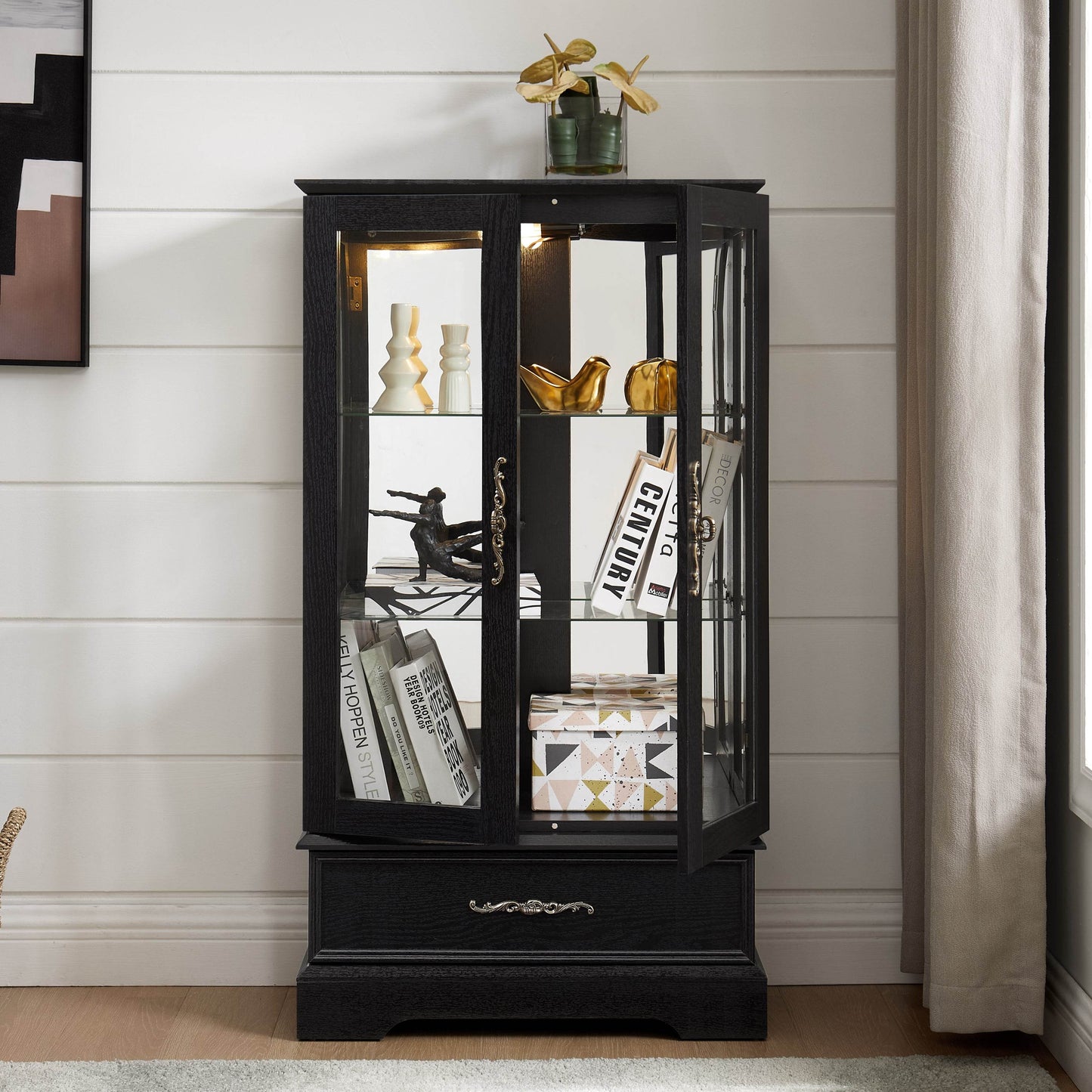 MLNshops black lighted curio cabinet with glass doors