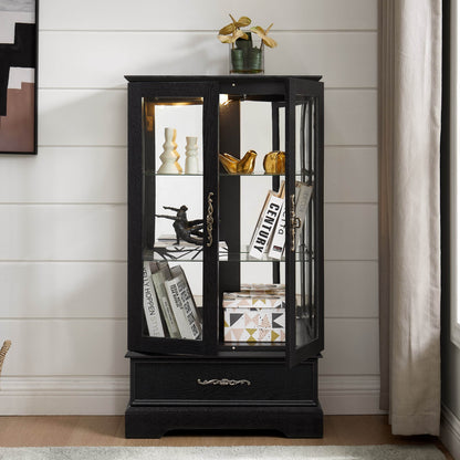 MLNshops black lighted curio cabinet with glass doors