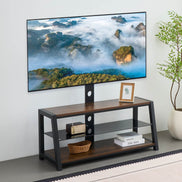 MLNshops rustic brown wooden TV stand, 3-Tier Glass