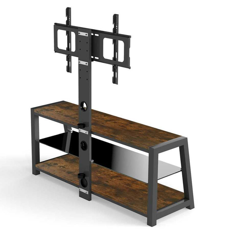 MLNshops rustic brown wooden TV stand, 3-Tier Glass