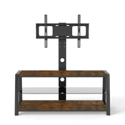 MLNshops rustic brown wooden TV stand, 3-Tier Glass