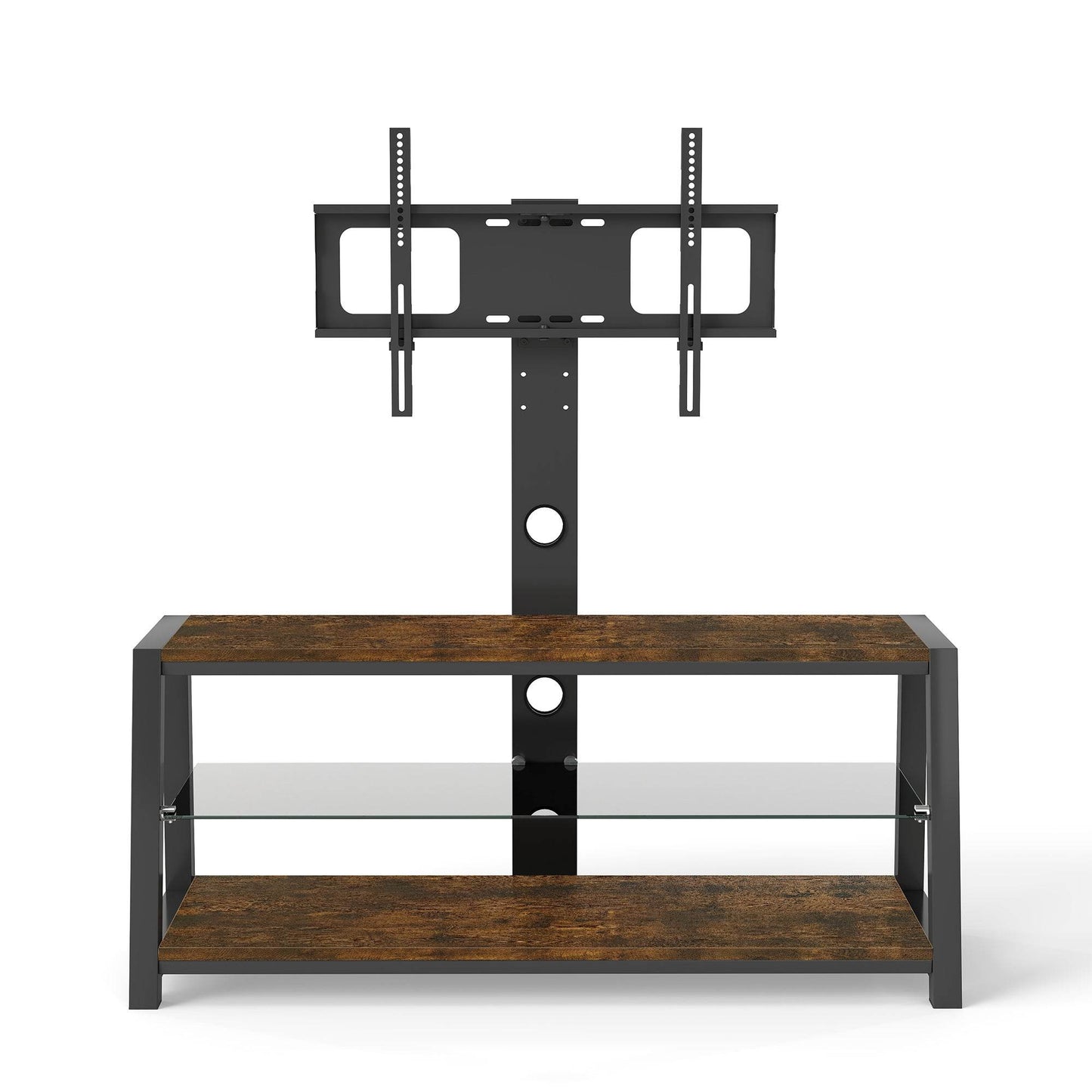 MLNshops rustic brown wooden TV stand, 3-Tier Glass