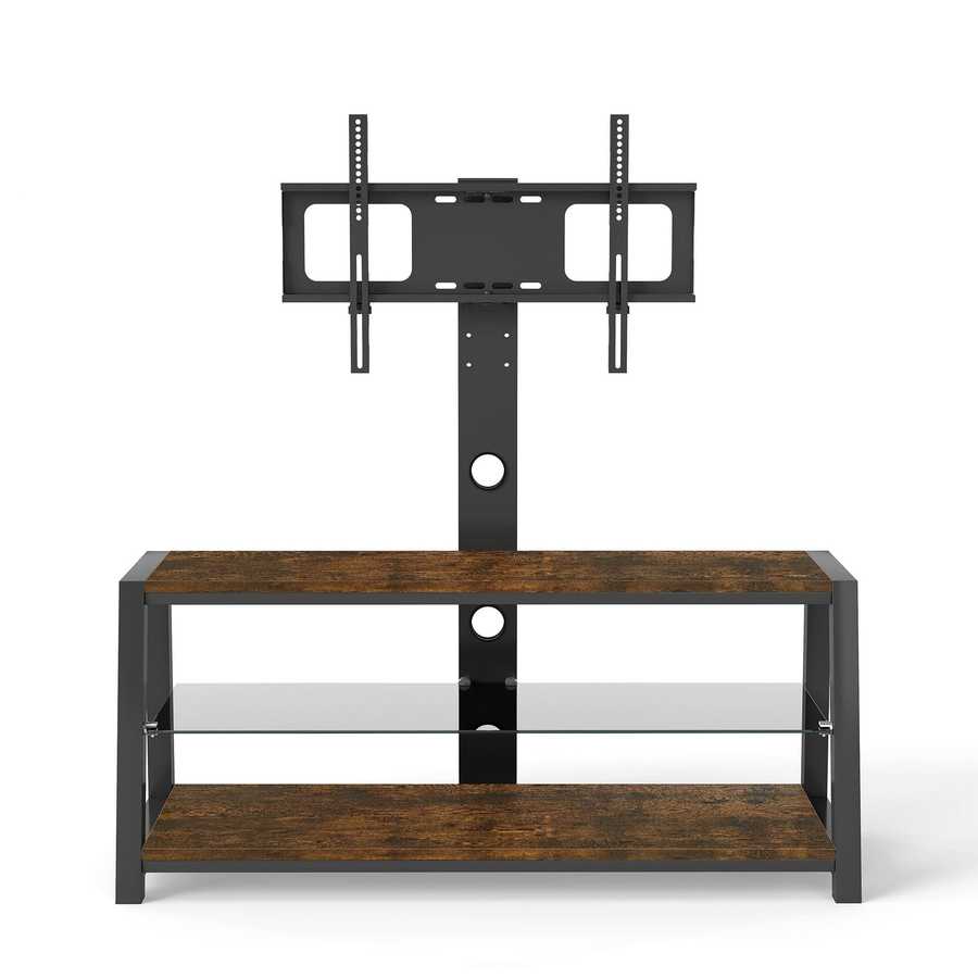 MLNshops rustic brown wooden TV stand, 3-Tier Glass