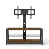 MLNshops rustic brown wooden TV stand, 3-Tier Glass