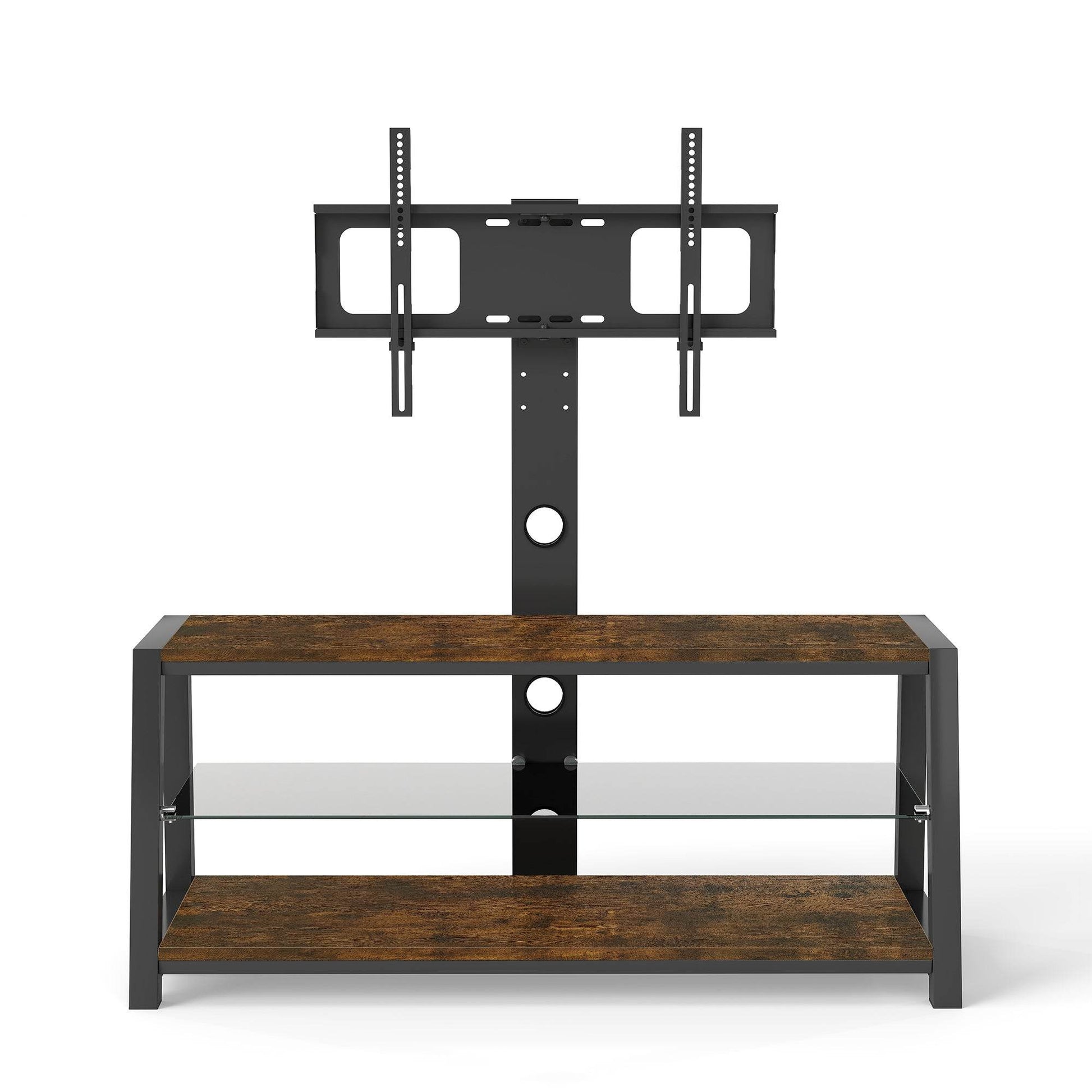 MLNshops rustic brown wooden TV stand, 3-Tier Glass