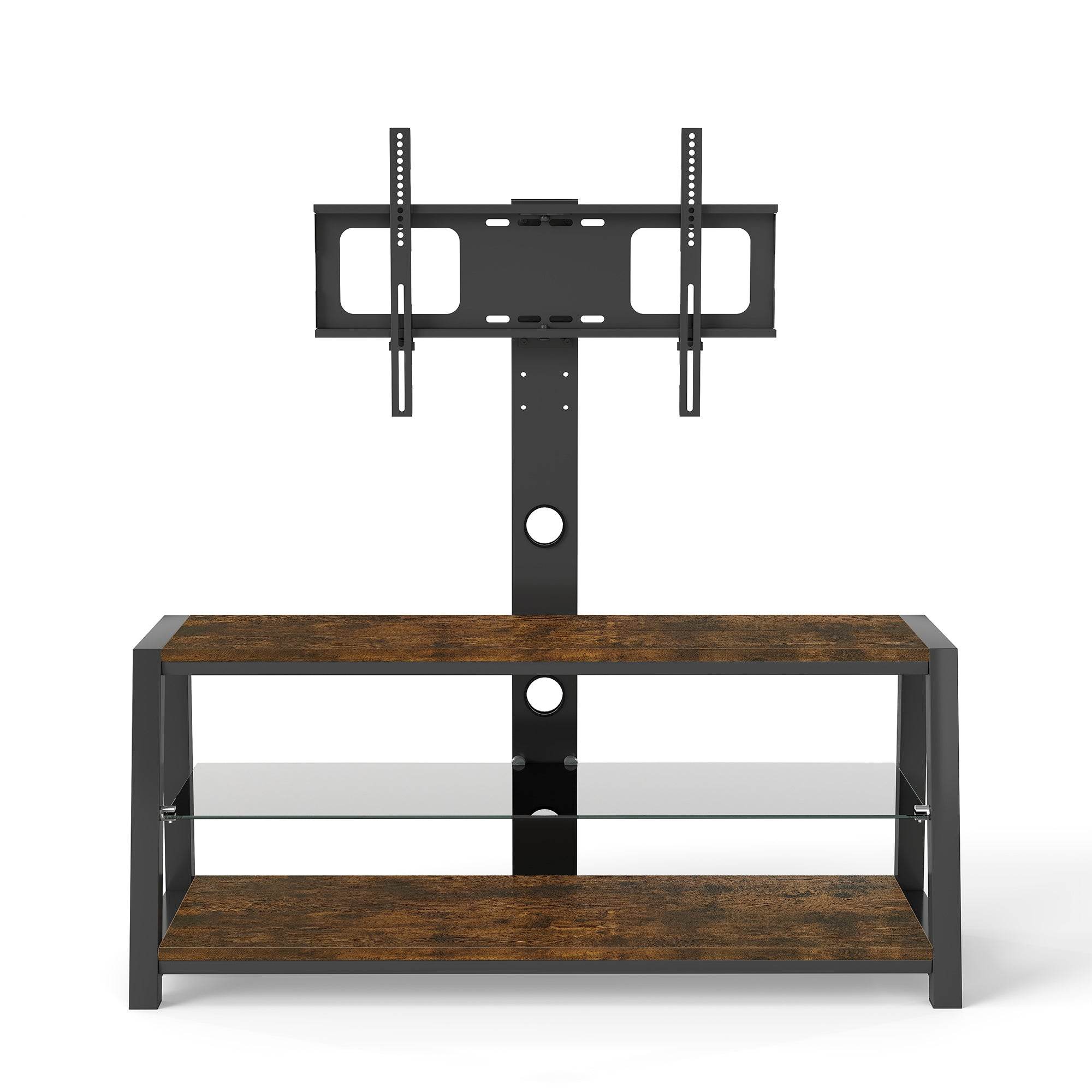 MLNshops rustic brown wooden TV stand, 3-Tier Glass