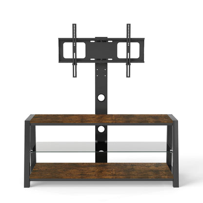 MLNshops rustic brown wooden TV stand, 3-Tier Glass
