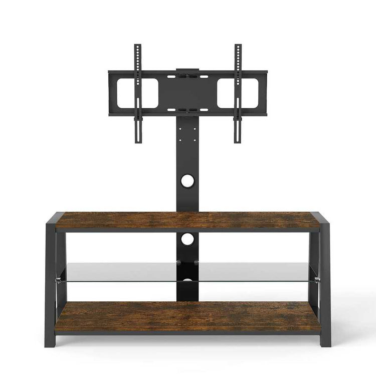 MLNshops rustic brown wooden TV stand, 3-Tier Glass