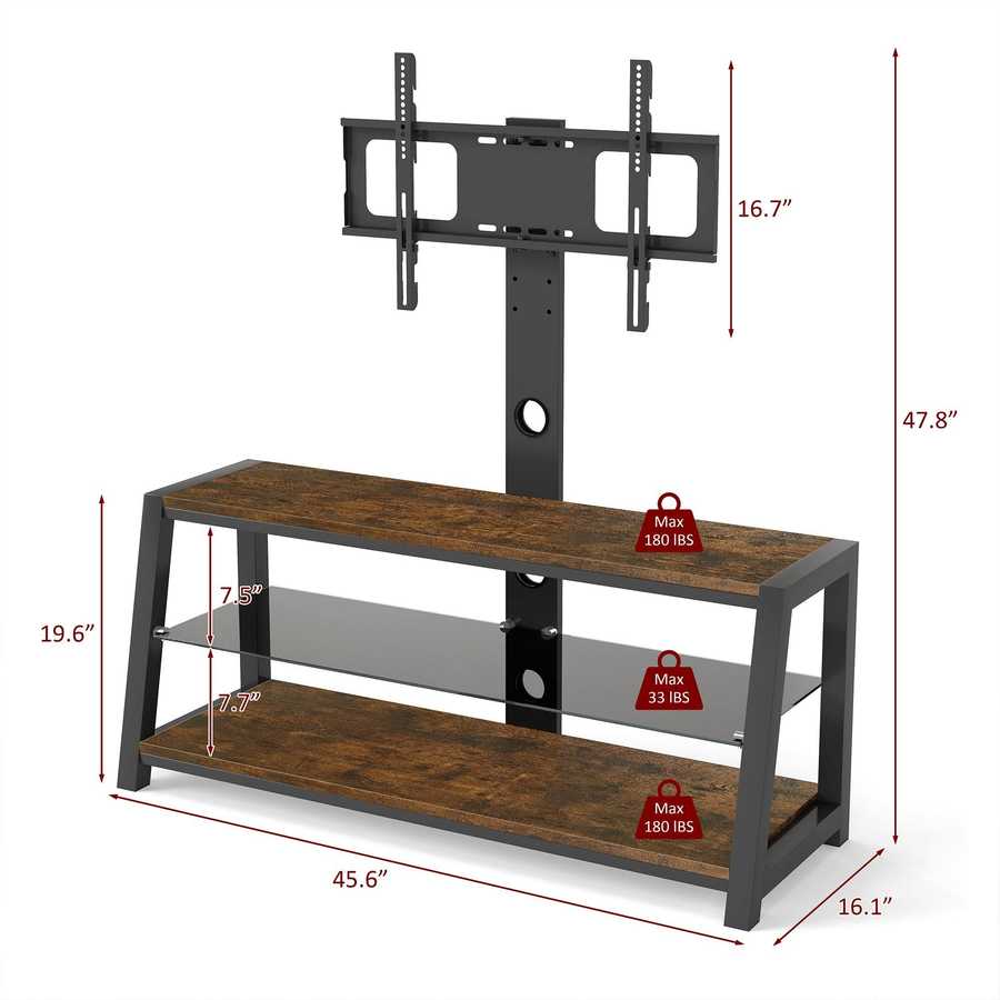 MLNshops rustic brown wooden TV stand, 3-Tier Glass
