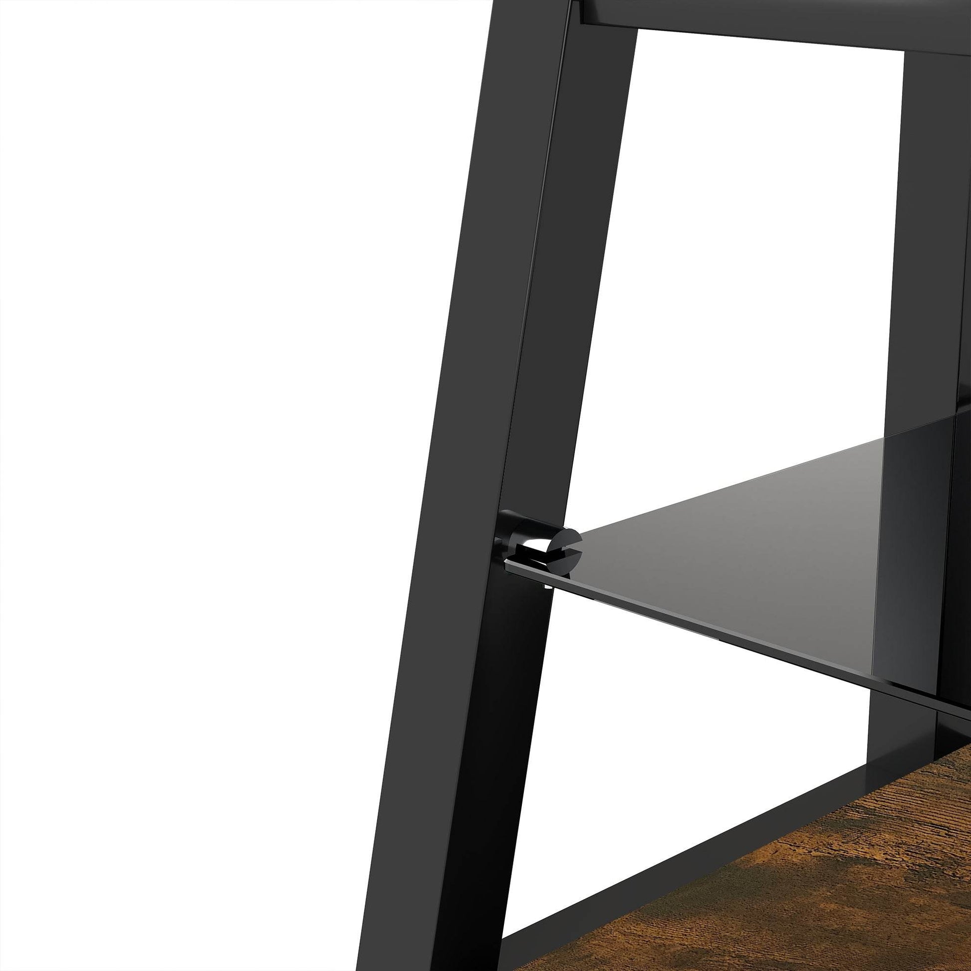 MLNshops rustic brown wooden TV stand, 3-Tier Glass