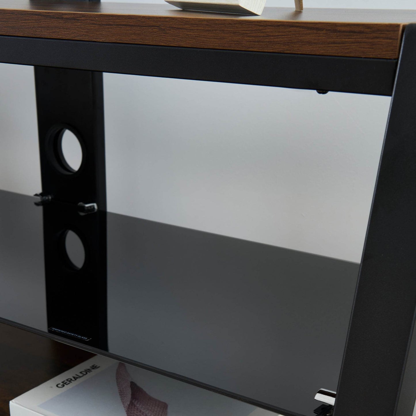 MLNshops rustic brown wooden TV stand, 3-Tier Glass