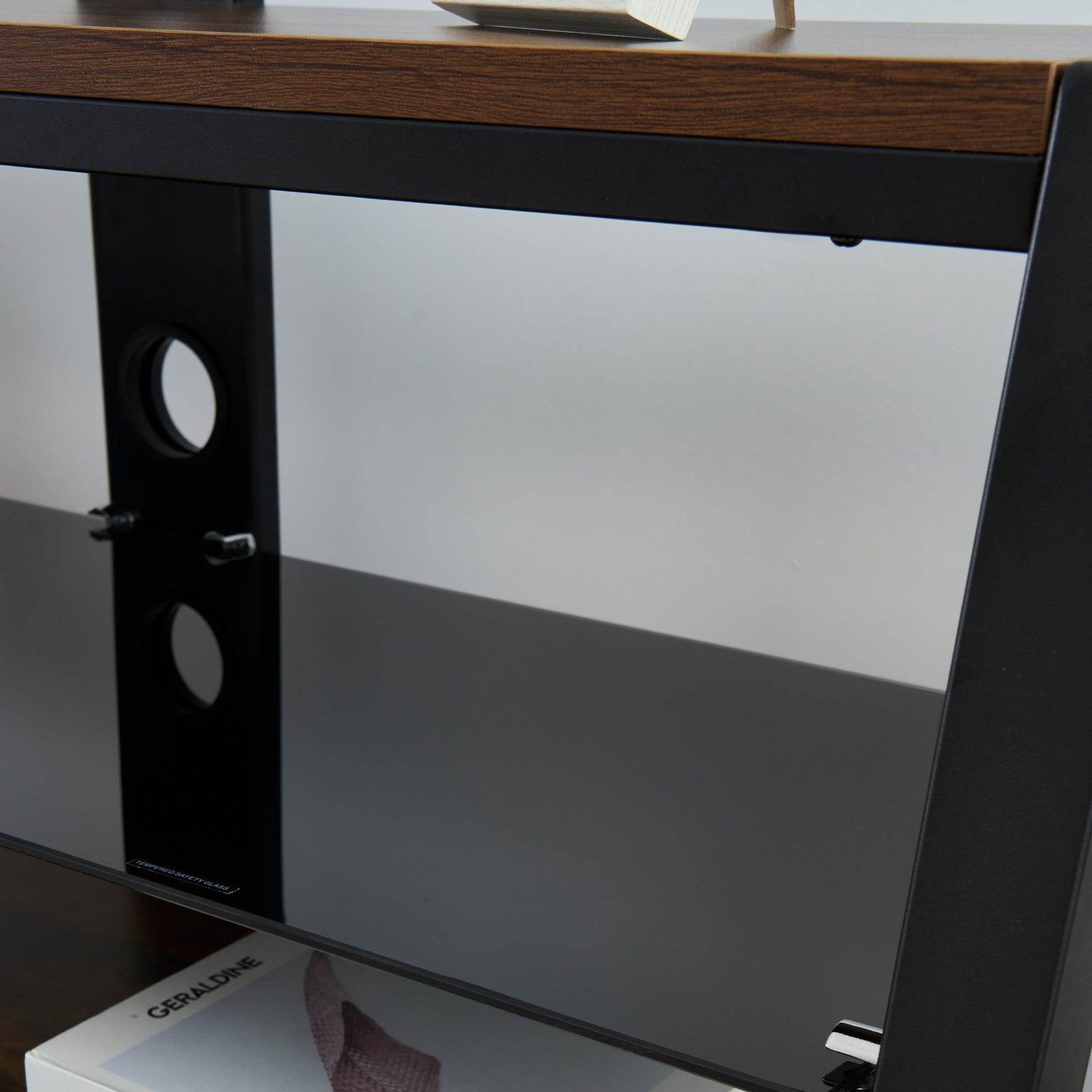 MLNshops rustic brown wooden TV stand, 3-Tier Glass