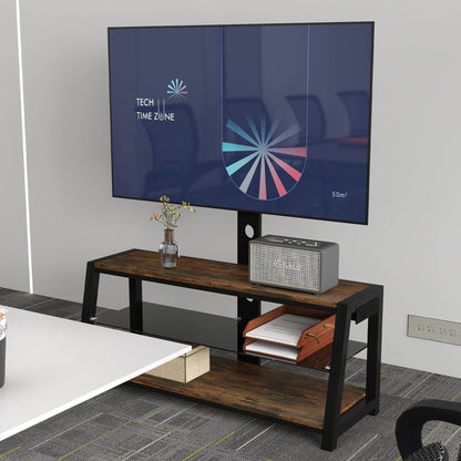 MLNshops rustic brown wooden TV stand, 3-Tier Glass