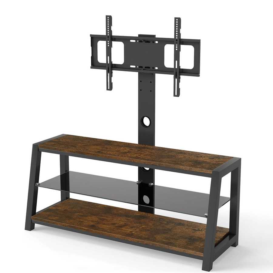 MLNshops rustic brown wooden TV stand, 3-Tier Glass