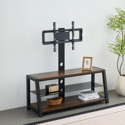 MLNshops rustic brown wooden TV stand, 3-Tier Glass