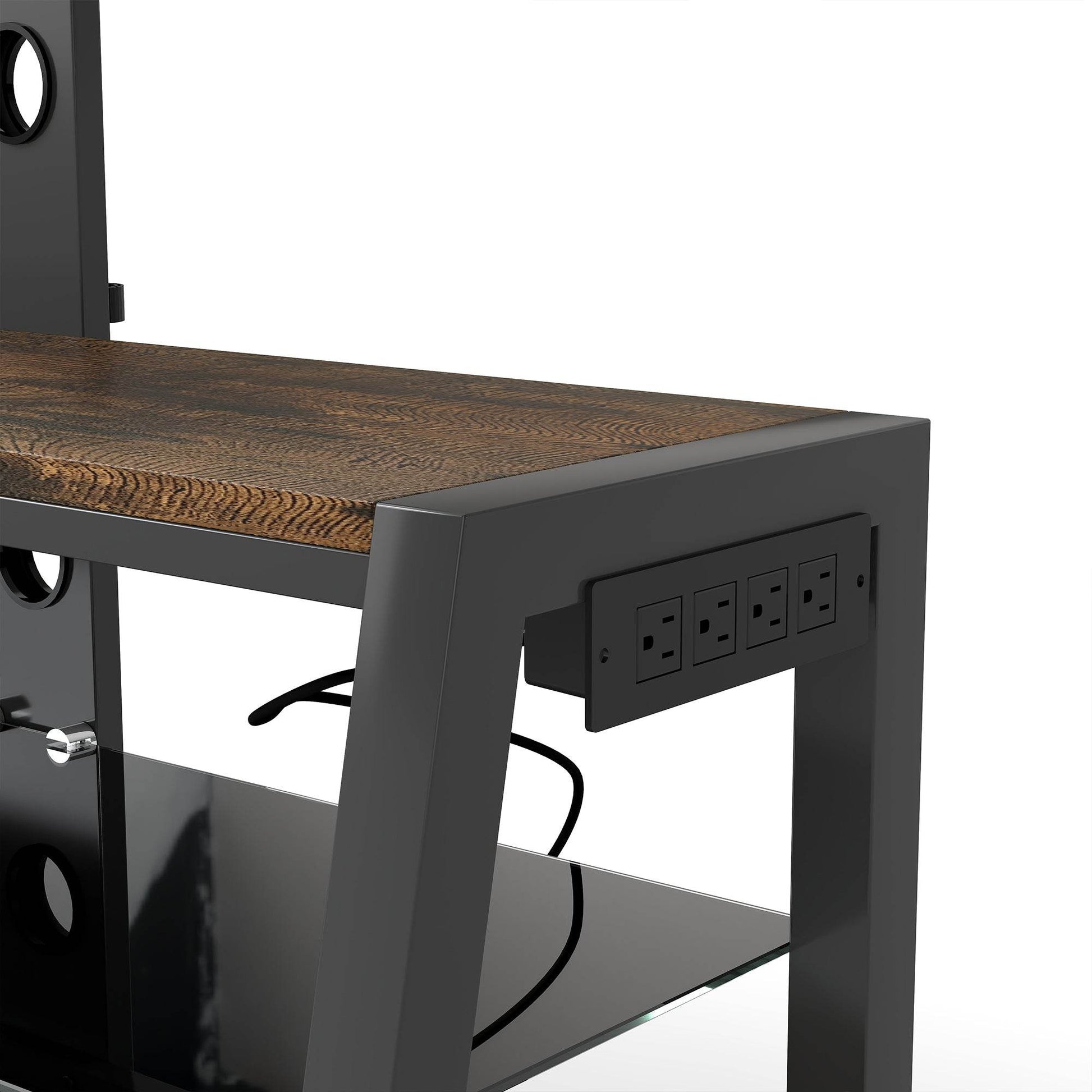 MLNshops rustic brown wooden TV stand, 3-Tier Glass