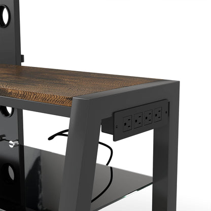 MLNshops rustic brown wooden TV stand, 3-Tier Glass