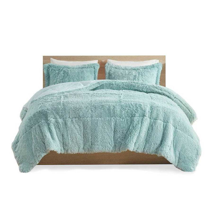 MLNshops Mint shaggy long fur comforter set king Ultra-Soft