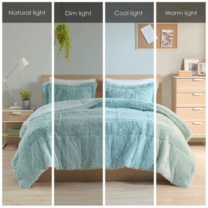 MLNshops Mint shaggy long fur comforter set king Ultra-Soft