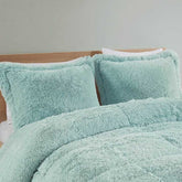MLNshops Mint shaggy long fur comforter set king Ultra-Soft