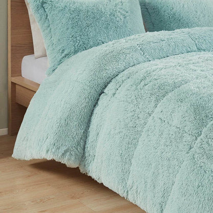MLNshops Mint shaggy long fur comforter set king Ultra-Soft