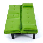 Green sofa bed with black legs on a white background
