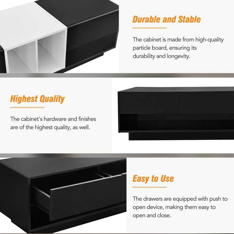 MLNshops modern black TV cabinet for living room, sleek