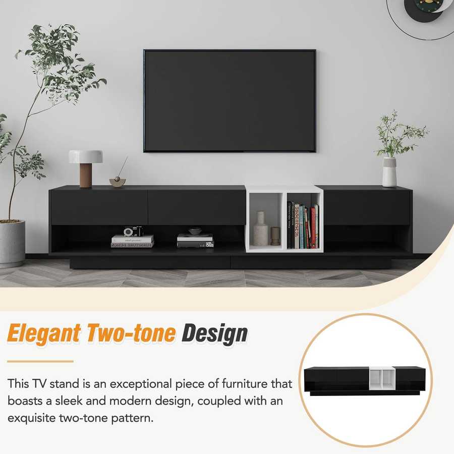 MLNshops modern black TV cabinet for living room, sleek