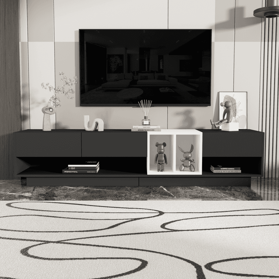 MLNshops modern black TV cabinet for living room, sleek