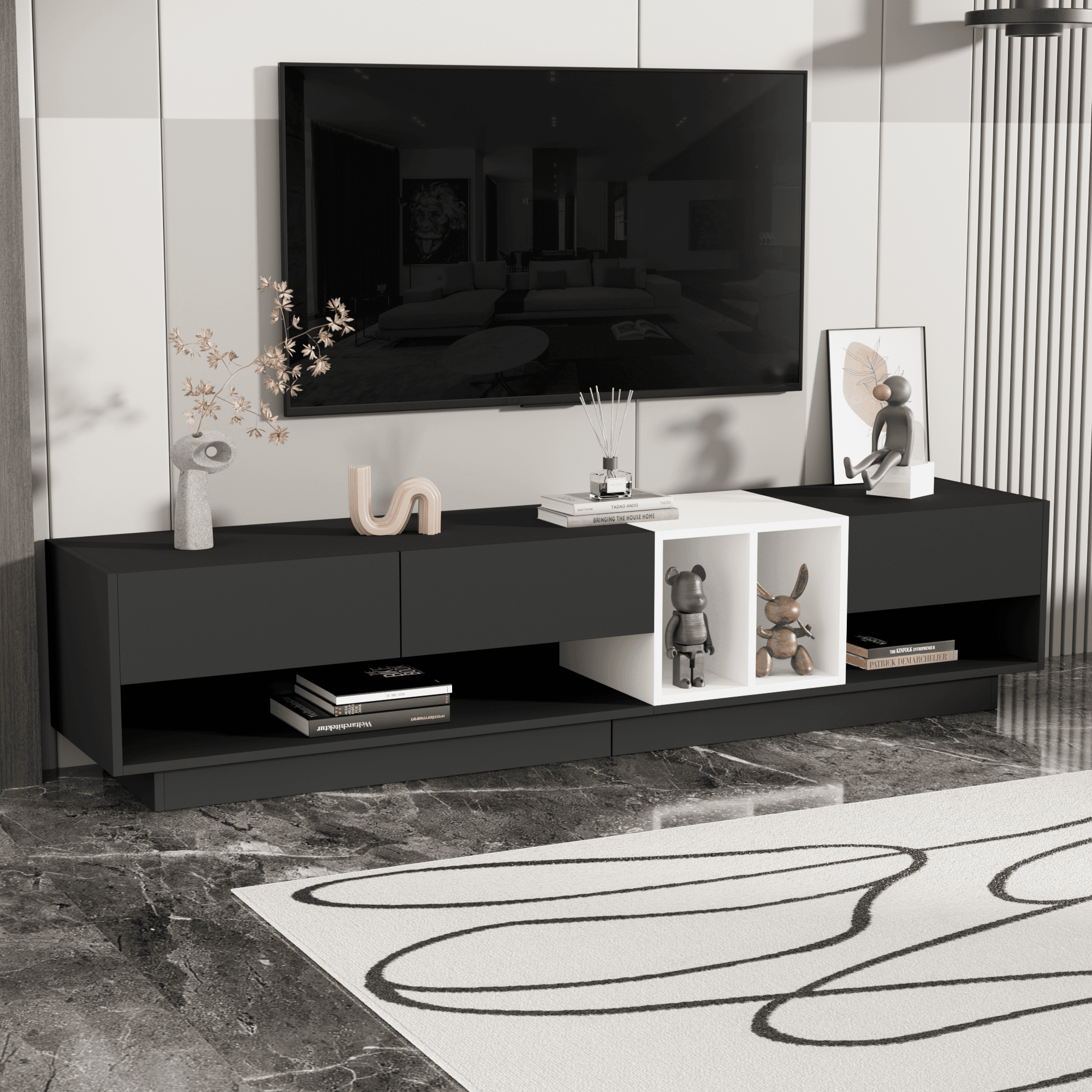 MLNshops modern black TV cabinet for living room, sleek Default