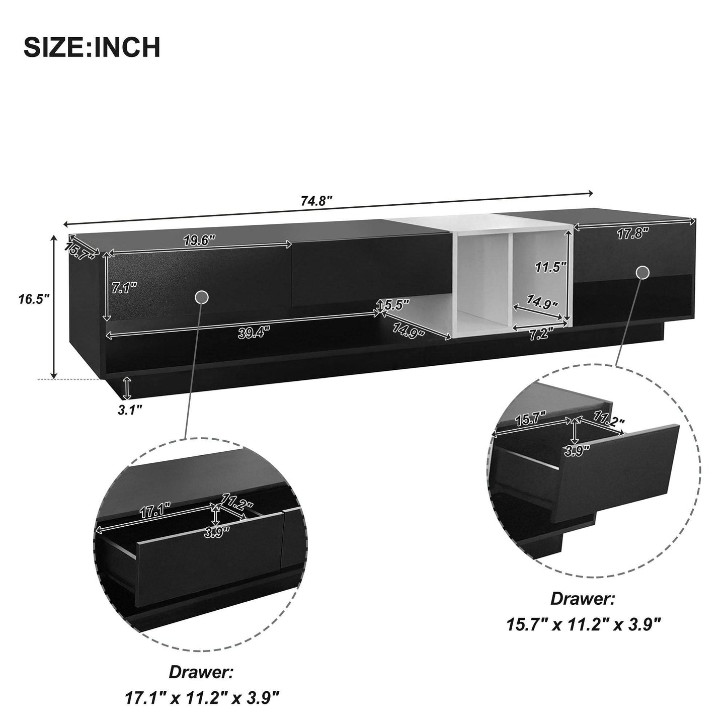 MLNshops modern black TV cabinet for living room, sleek