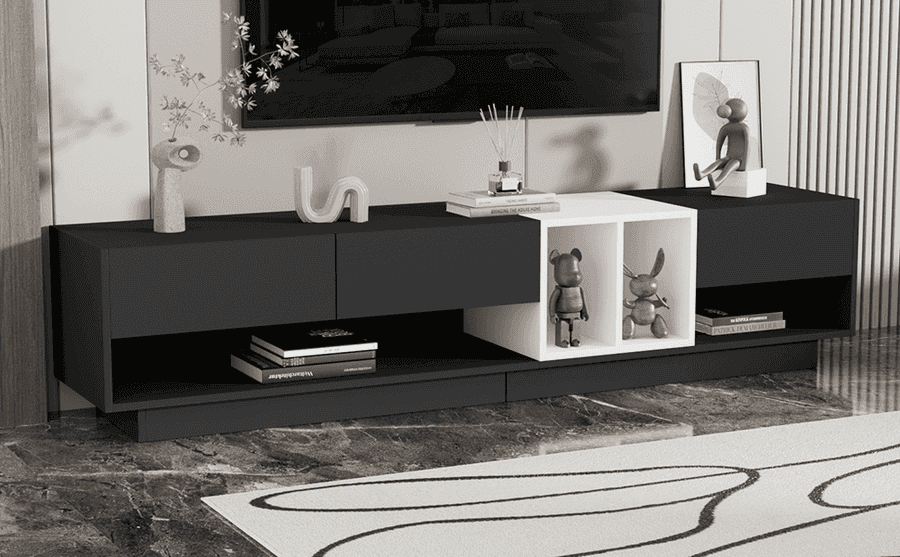 MLNshops modern black TV cabinet for living room, sleek