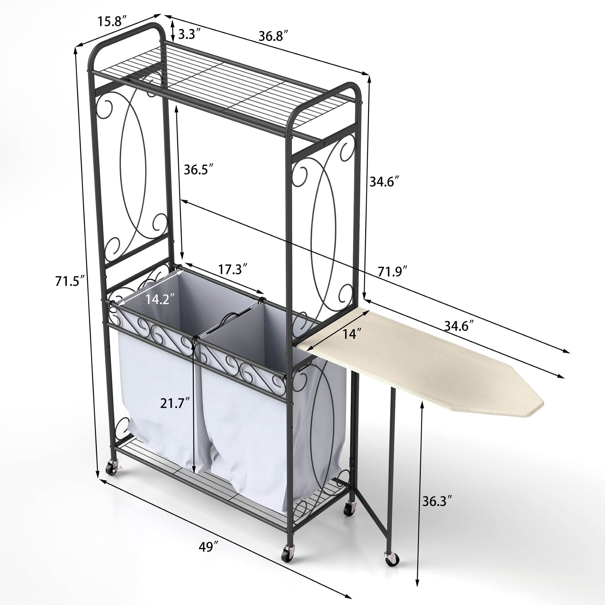 MLNshops rolling laundry cart with storage shelf & Wheels