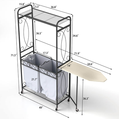 MLNshops rolling laundry cart with storage shelf & Wheels