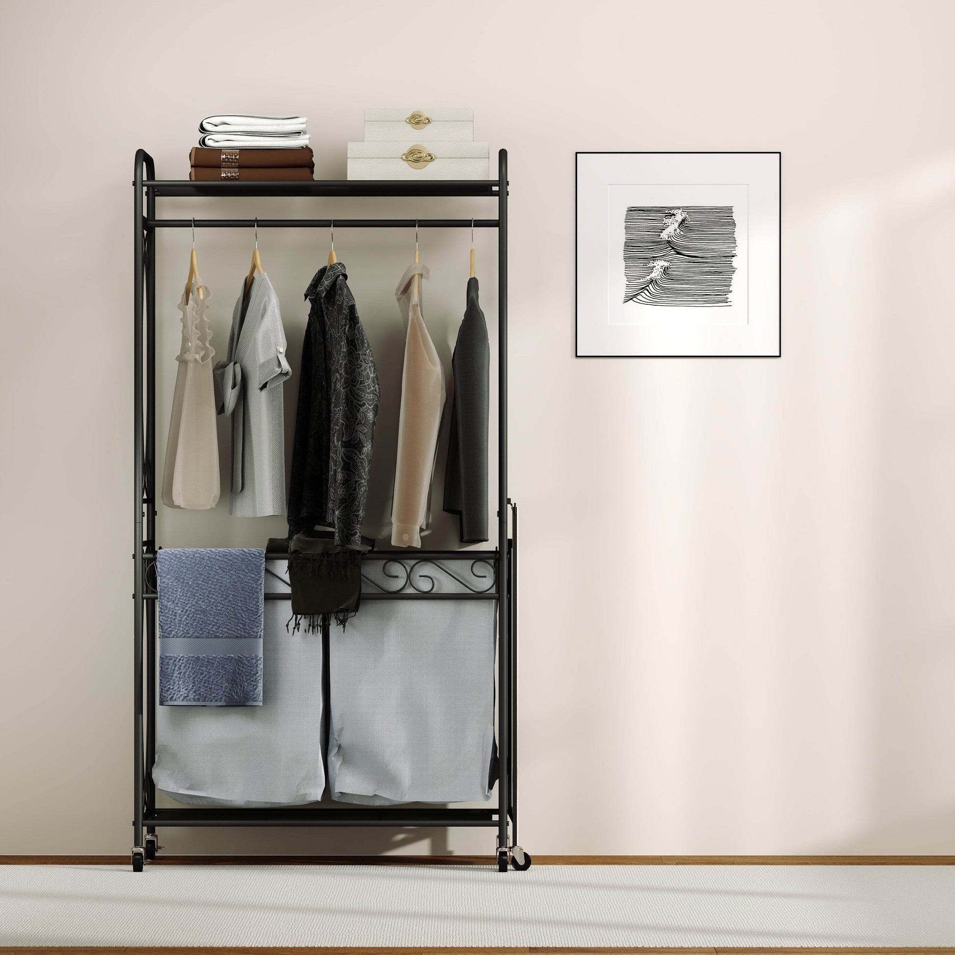 MLNshops rolling laundry cart with storage shelf & Wheels