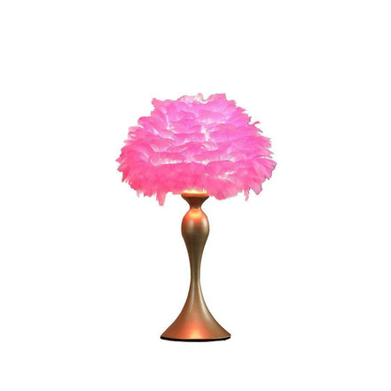 MLNshops Hot Pink Feather Table Lamp with Gold Base
