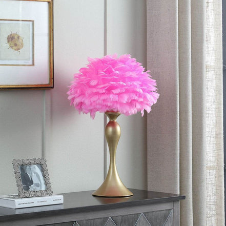 MLNshops Hot Pink Feather Table Lamp with Gold Base