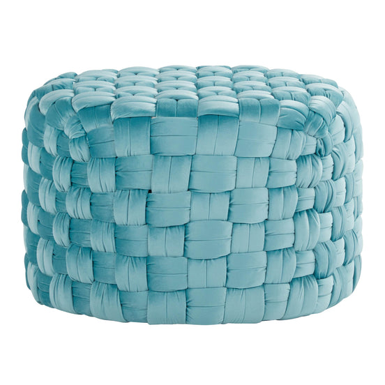 MLNshops Ice Blue Velvet Ottoman - Stylish Woven Seat Default