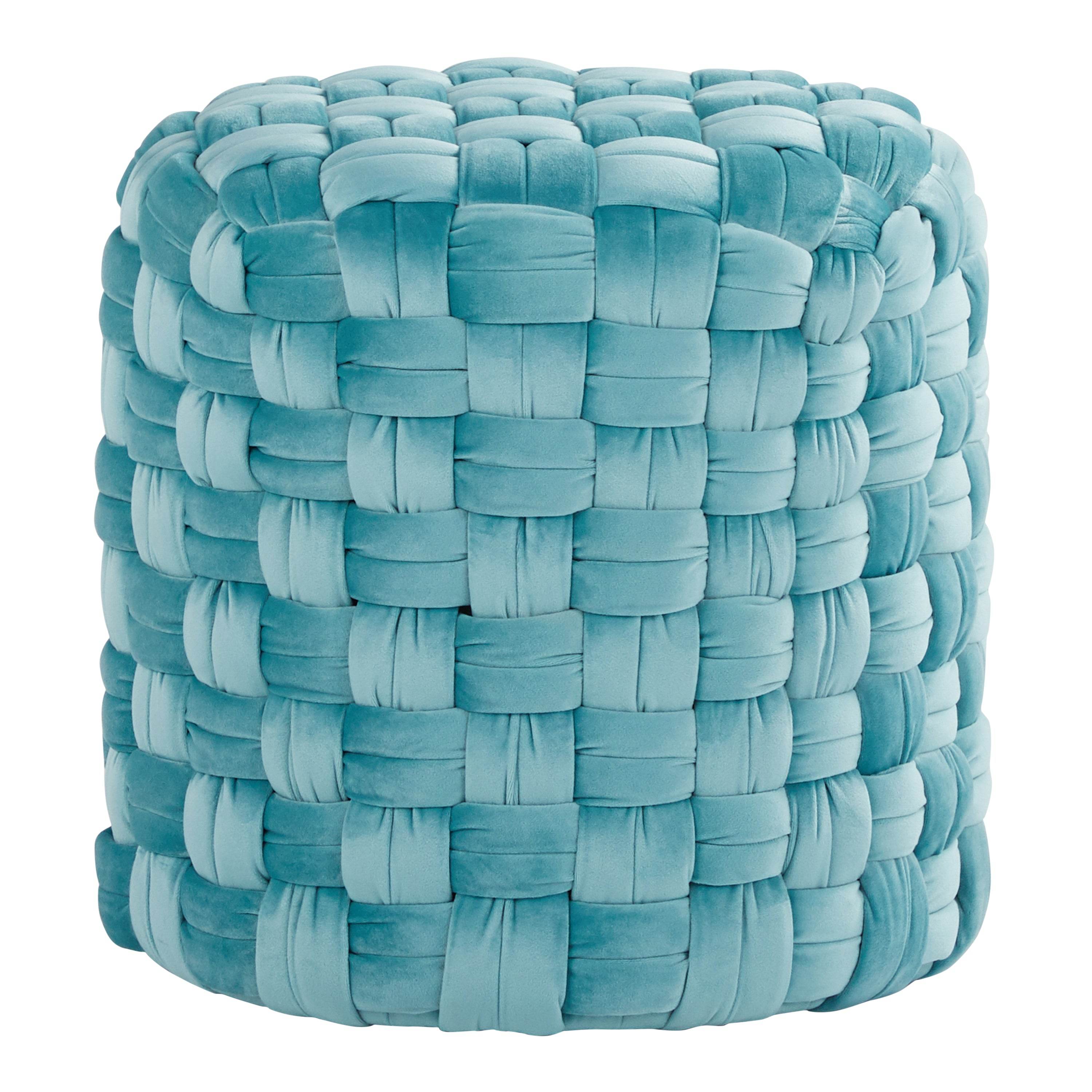 MLNshops Ice Blue Velvet Ottoman - Plush Woven Design Default