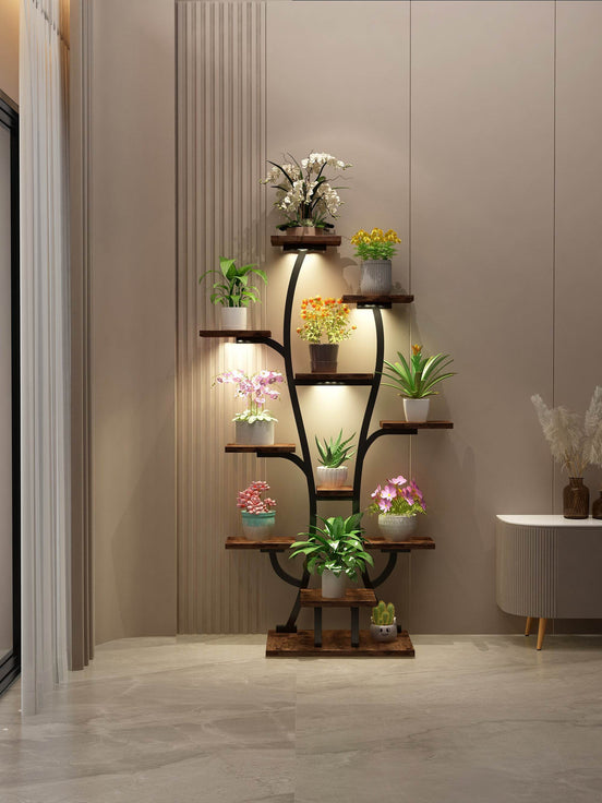 MLNshops Indoor Plant Stand with Grow Lights - Multi-Tier Wood