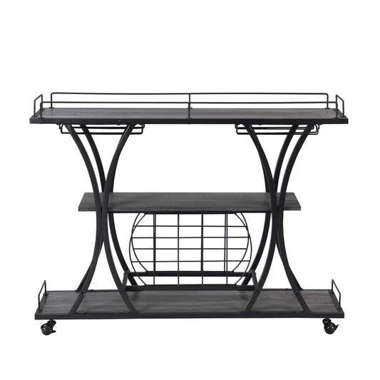 Industrial Bar wine Cart Kitchen Bar & Serving Cart for Home with Wheels 3-Tier Storage Shelves MLNshops]