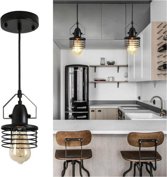 Industrial Black Pendant Light Metal Cage Pendant Lights Dining Room Hanging Lighting for Kitchen Island Living Room Bedroom MLNshops]