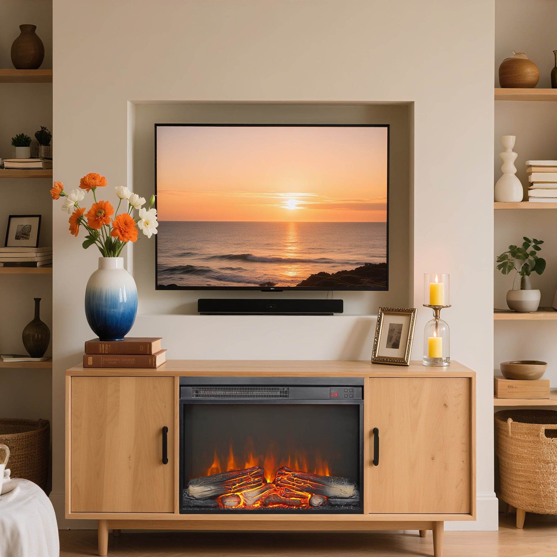 MLNshops 23 Inch Electric Fireplace Insert with Realistic Flame