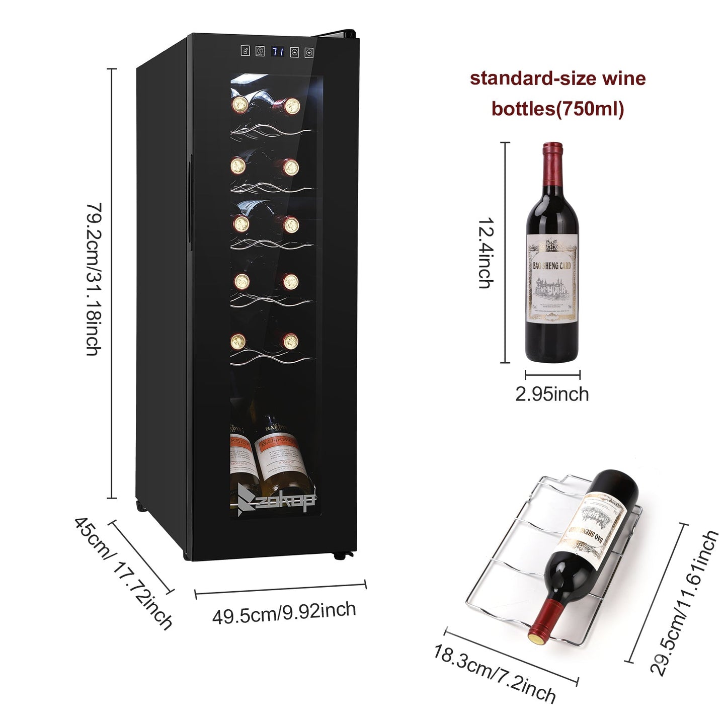 JC-34 115V 85W 1.2cu.ft/34l  Electronic Wine Fridges, Wine Cabinet Cold Rolled Sheet Transparent Glass Door / 12Bottle with Display Black MLNshops]