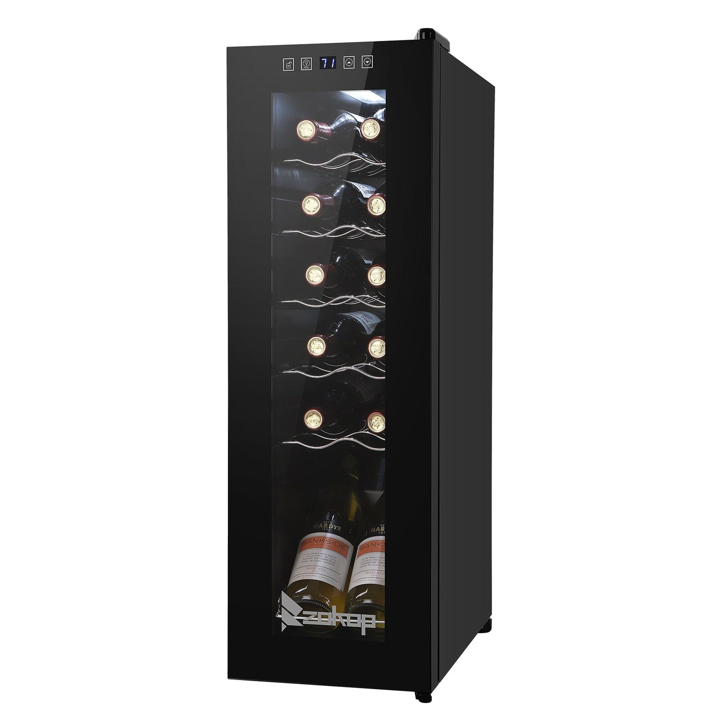 JC-34 115V 85W 1.2cu.ft/34l  Electronic Wine Fridges, Wine Cabinet Cold Rolled Sheet Transparent Glass Door / 12Bottle with Display Black MLNshops]