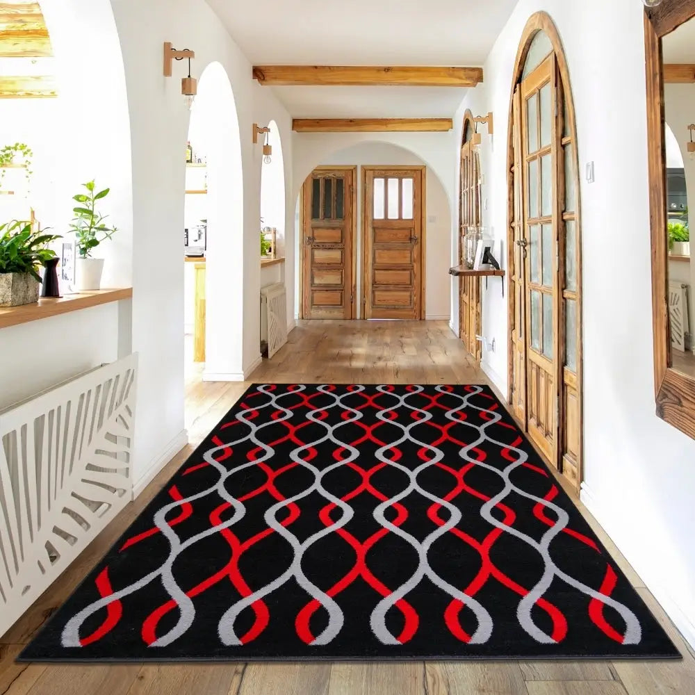 Jersey Area Rugs, Carpets For Livingroom, 5x7 Area Rugs ,3986 Black-Red MLNshops]